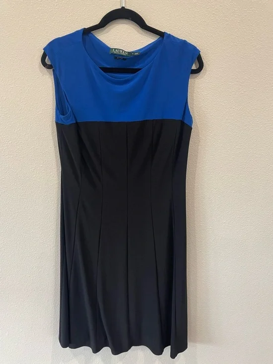 Lauren Ralph Lauren Royal Blue and Black Sleeveless Midi Dress - Picture 2 of 5